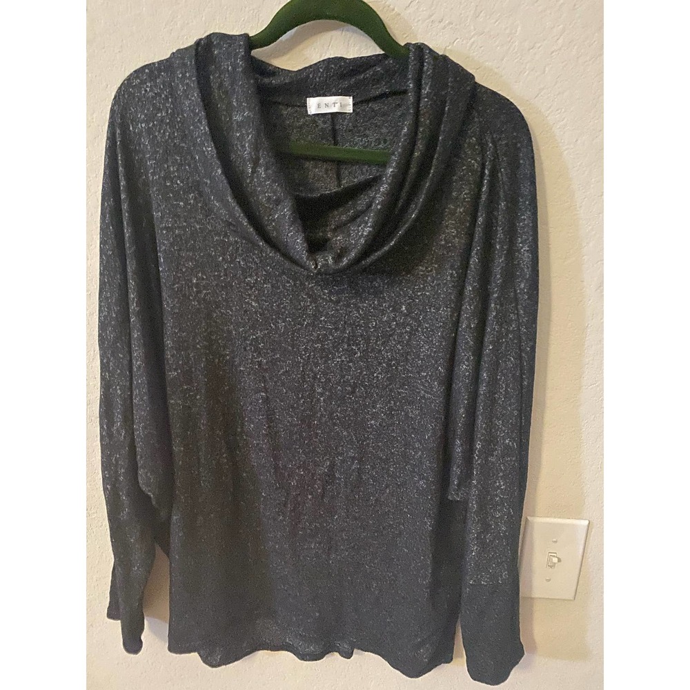 ENTI Black/Gray Cowl Neck Knit Top Size L